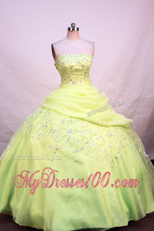 Embroidery and Beaded Quinceanera Dress in Yellow Green
